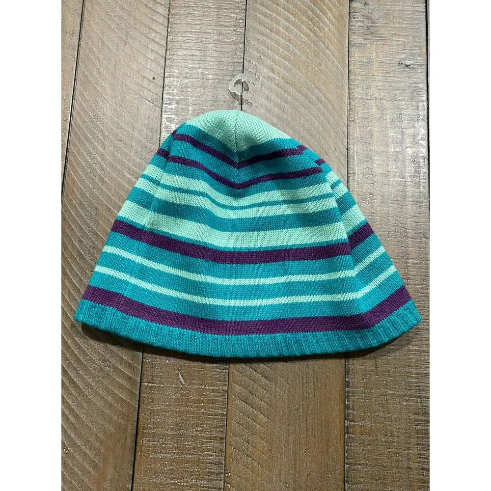 The North Face Youth Medium Winter Beanie Teal Purple Striped YOUTH MEDIUM